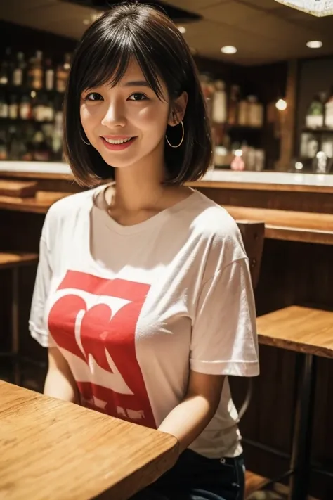 (8K、top-quality、​masterpiece:1.2)、(reallistic、Photorealsitic:1.2)There is a woman sitting at a table drinking beer, bar girl, In a tatami room, with a drink, Drinking beer, In the pub, In the pub, at bar, Beautiful Asian Girl, Asian Girl, at bar, Drinking ...