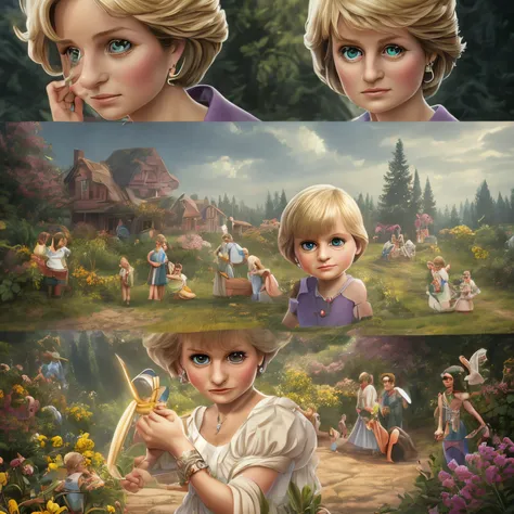 1人,nffsw , Princess Diana,charactor ,Cute, Little,  Beautiful, devian art, trend artstation, Digital Art, Detailed, Cute, Realistic, humanoide, Character, Tiny,Cinematic Sho ,Cinematic lights,Princess Diana,Looks happy, Garden in the background