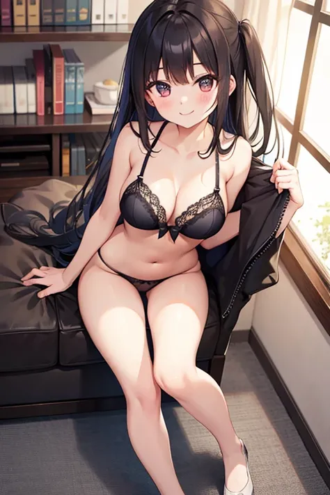 unclear　hi-school girl　A dark-haired　a smile　full body lingerie