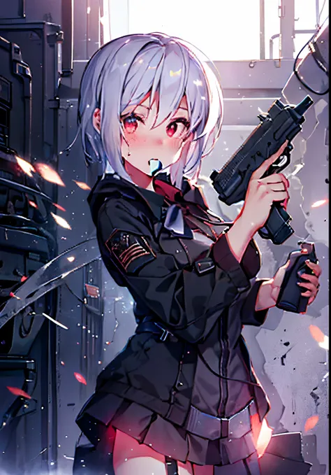 ⓪Action：(holding pistol,: 1.5), Finger guns, put one’s finger on trigger,
①Quality：(ultra-detailed:1.3), masterpiece, 8k, extremely detailed CG, (1 girl), Perfect hands:1.2), (Perfect Anatomy:1.2), (beautiful face: 1.1), Intricate Iris Details, Captivating...