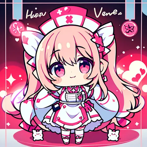 nurse, health wonderland background, hd, 4k, vitamins, white nurse outfit, happy love, centre of frame, chubby chibi