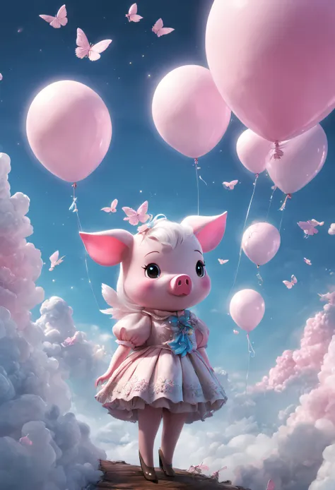 rococo pink, light silver and brown, (very unified cg scene design）, (character  design）， (glossy pink and blue mcdoll pig ballo...