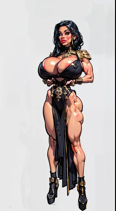 ((masterpiece)),(((best quality))),((character design sheet)), ((full body view)) ((cyberpunk empress)) mature face, ((middle eastern eyes:1.4)), ((gold cybernetic gown)), (((intricate futuristic breastplate))), defined cheekbones, high cheekbones, illustr...