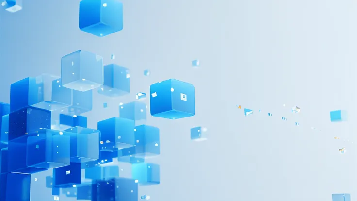 Orange blue abstract background with cubes and squares, floating translucent graphics, blueshift render, cubes, translucent cube, Hypercube, clean digital render, behavior 3d, Blue particles, cubes, geometric 3d render, Behavioral HD Trends, abstract art r...