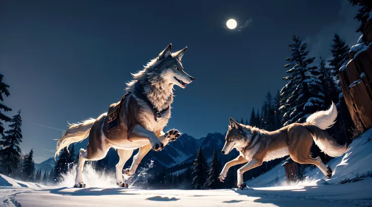 (top quality picture,masterpiece level,high-level image quality),coyote(One wolf,Super cool,Realistic coat),wolf running on cliff,Rin on all fours々run well,beautiful night sky and full moon、Tiere,creatures,