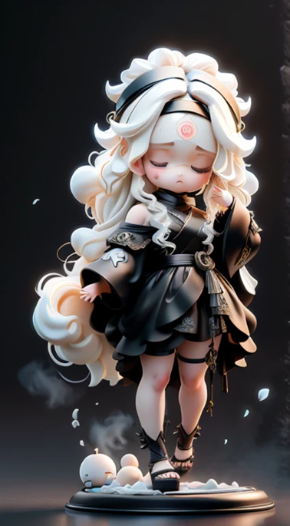 Blind box style， tchibi，ancient youth ,delicate face, black blindfold,thick acrylic illustration on pixiv ,oil painting , by Kawacy, long white hair, female, indifferent expression ,rich details , highest quality, extremely exquisite ,gorgeous light and sh...