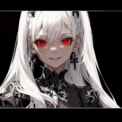 fantastic background、crosses、best quality, ultra detailed, 1girl, solo, standing, white hair, twin braids, red eyes,((black back...