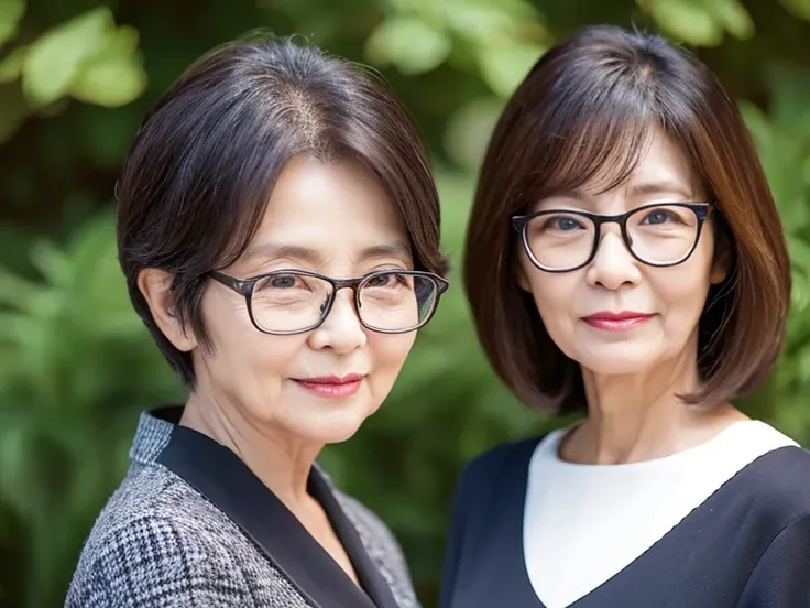 Two slender women in their 50s wearing glasses