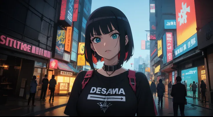 uma mulher com olhos verdes e blusa preta em frente a um sinal verde, Garota de Anime Cyberpunk com capuz, garota Anime Cyberpunk, oppai cyberpunk, menina de Anime Cyberpunk feminino, arte cyberpunk anime, arte digital do Anime Cyberpunk, Aura verde, cyber...