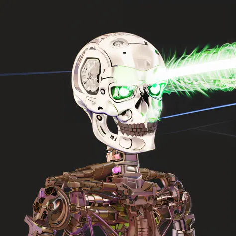 cartoon skeleton with green smoke coming out of his mouth, portrait of a hipster skeletor, lasers shooting out of eyes, detailed...