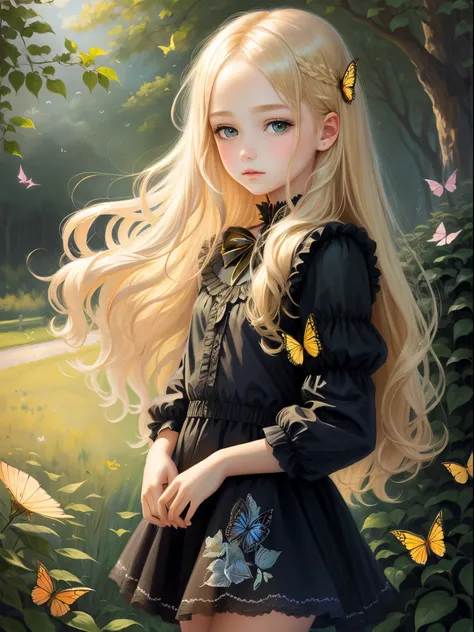 doodle　butterflys々Fluttering　teens girl　　portraitures　shiny long hair blonde　See photo above　Variation change