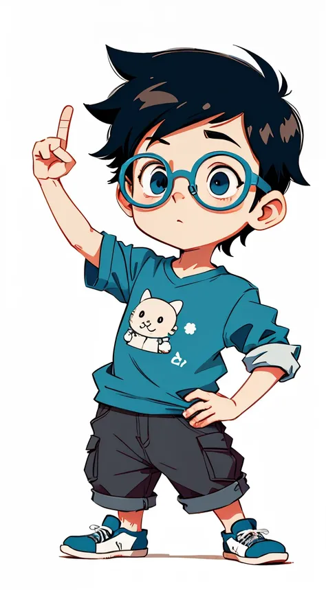 little boy with glasses。cartoon vector style, change!, avatar picture， flat anime style, cartoon minimalism, flat vector art, fl...