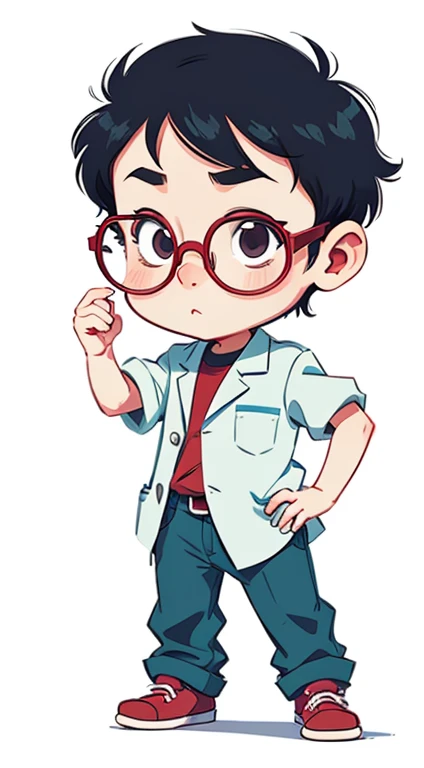 Dr。Little boy with glasses。Cartoon vector style, change!, avatar images， Flat anime style, Cartoon minimalism, Flat vector art, flatillustration, Cartoon Cute,