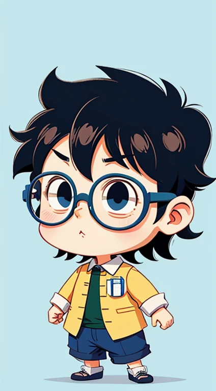 Dr。Little boy with glasses。Cartoon vector style, change!, avatar images， Flat anime style, Cartoon minimalism, Flat vector art, flatillustration, Cartoon Cute,