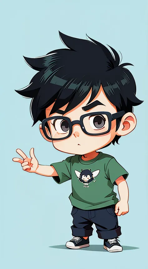 little boy with glasses。cartoon vector style, change!, avatar images， flat anime style, cartoon minimalism, flat vector art, fla...