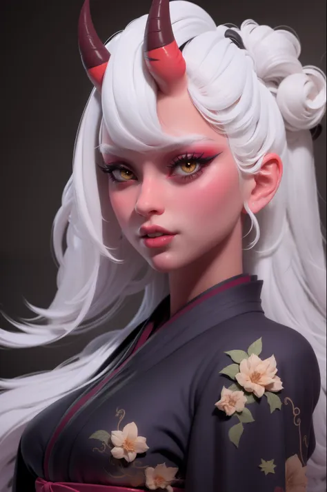 masterpiece, best quality,3d rending work ,3dmm style,close-up,portrait, 3d,1onigirl, solo, white hair, looking to the side, oni...