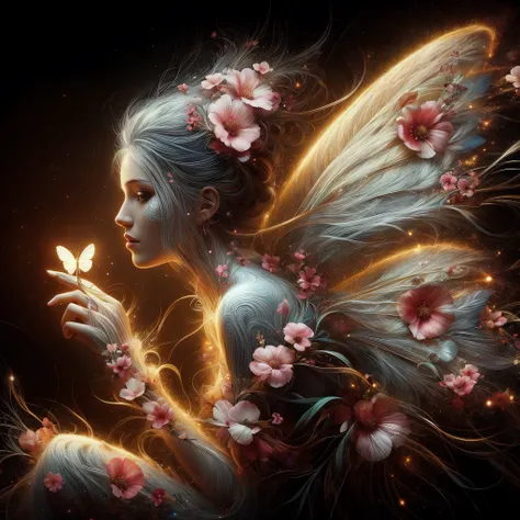 uma mulher com cabelos longos e flores no cabelo, space flower fairy, bela arte digital, arte digital fantasia arte, bela arte de fantasia, arte digital fantasia, arte digital de fantasia, arte de fantasia muito bonita, arte de fantasia digital ), bela art...