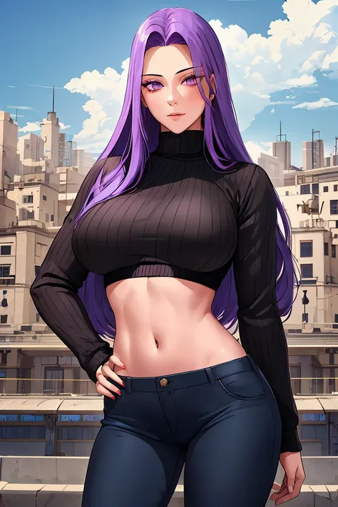 (sexy-style), ((detailed hair, detailed eyelashes, bangs)),
manhwa-scenery, 1girl, black sweater, blue sky, blush, breasts, clou...