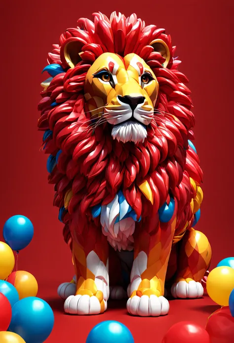 （balloon art design），（Balloon animal design），（Lion made of many colorful balloons）, Super detailed and intricate lion，The texture is clear，Complex and gorgeous CG style, hyper detailed 3d render,, c4d, Rendered by Octane, Blander, 8K, k hd，com mascot，Holog...