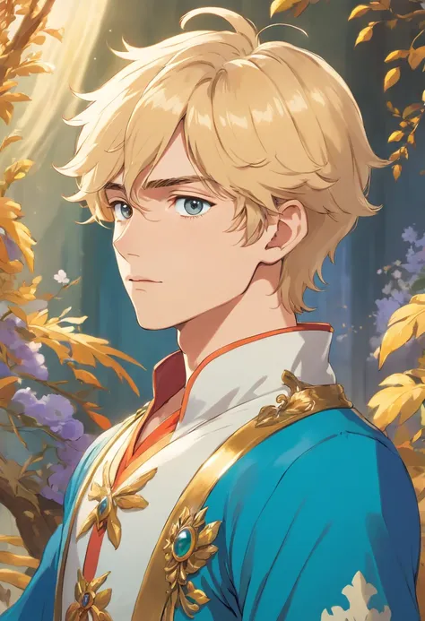 Handsome blond prince wearing gorgeous clothes