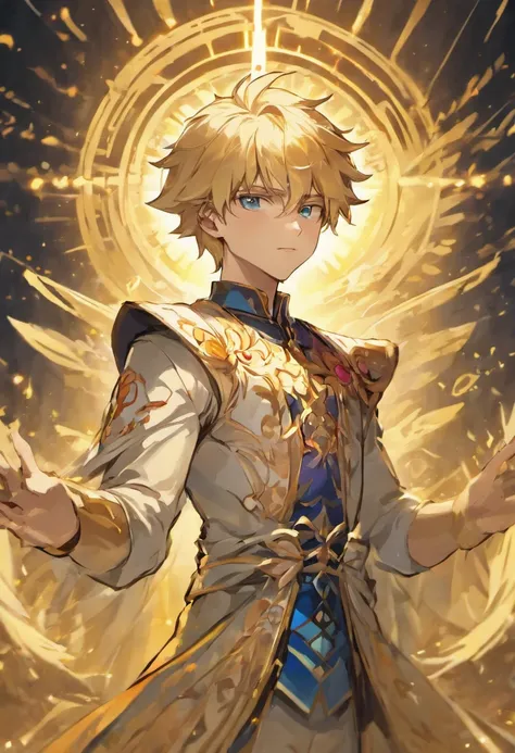 Handsome blond prince dressed like a god in gorgeous clothes