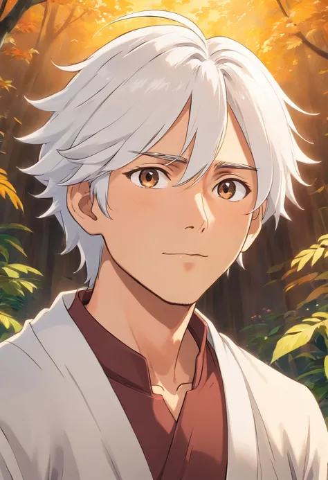 Handsome young man with white hair and brown skin