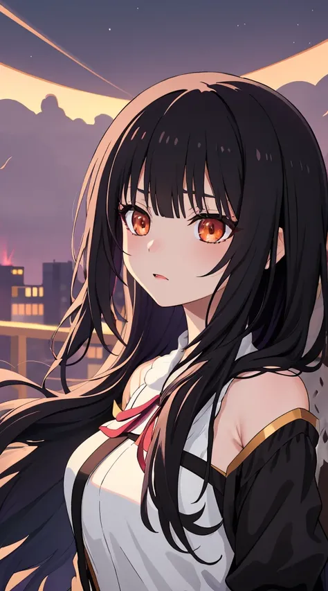 (best quality,1girl,black hair,clock eyes),tokisaki kurumi,[school uniform Japanese],background house night time,mysterious atmosphere,soft moonlight,beautifully detailed face,dark shadows,vibrant colors,meticulously painted hair,intense gaze,long eyelashe...