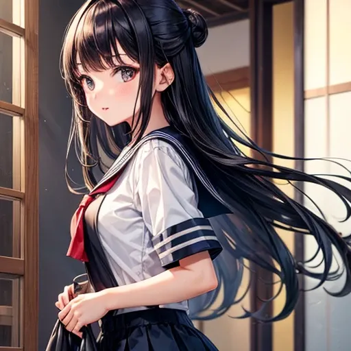 Girl with long black hair (Short sleeve sailor suit) backrooms japanese student