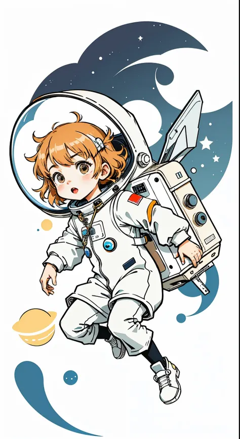 kids illustration。space。spaceship。the astronaut。cartoon vector style, change， flat anime style, cartoon minimalism, flat vector ...