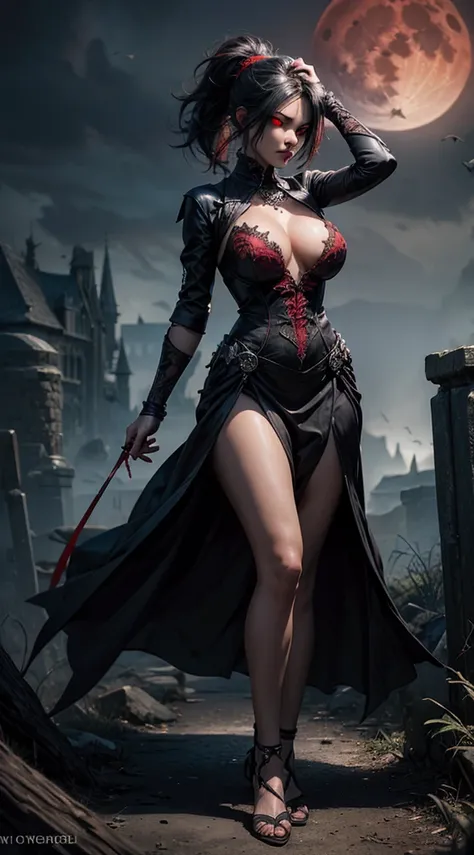 Medium shot, full body, perfect body, showing her for proniment sharp canine sharp focus, woman focus (Best Illustration), 8k Resolution, Intricate Details, Best Quality, Realistic, Ultra Detailed, Best Lighting, Best Shadows, Ultra HD, BREAK A Necromancer...