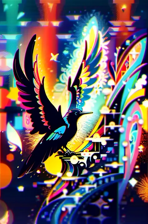 magic bird, Cor Pensil Sketch, arte vetorial, vetorizar, Magic, design de logotipo limpo, cores quentes vibrantes, bonito e peculiar, efeito aquarela, Bokeh, Adobe Illustrator, hand-drawn, pintura digital, soft lighting, retro aesthetics, 4k resolution, us...