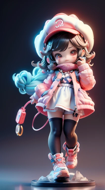 Blind box mode，Chinese zodiac，Super cute girl with bunny shaped hat，Technology elements，Stylish clothes，Super cute IP by Pop Mart，chi bi，Models，a blind box toy，Fine shine，clean backdrop，3Drenderingof，OC rendering，Best quality at best，4k，super detailing，fro...