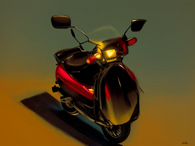 Motorcycle illustration with seat and handlebars,Mopeds, very flat shadow, The light of the torch.