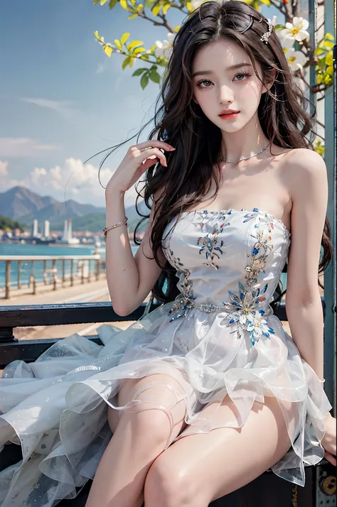 sweet girl clothes4,strapless dress,jewelry,fashi-girl, liuyifei, ((cowboy shot)), (best quality, masterpiece:1.2), ultra-detail...