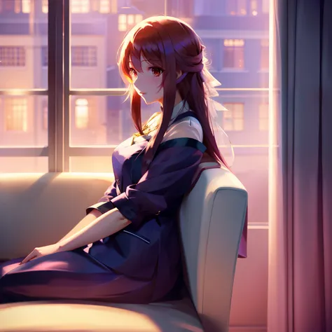 anime girl sitting on a couch looking out a window, beautiful anime girl, made with anime painter studio, beautiful anime portrait, beautiful anime, beautiful anime artwork, marin kitagawa fanart, [ 4 k digital art ]!!, smooth anime cg art, anime. soft lig...