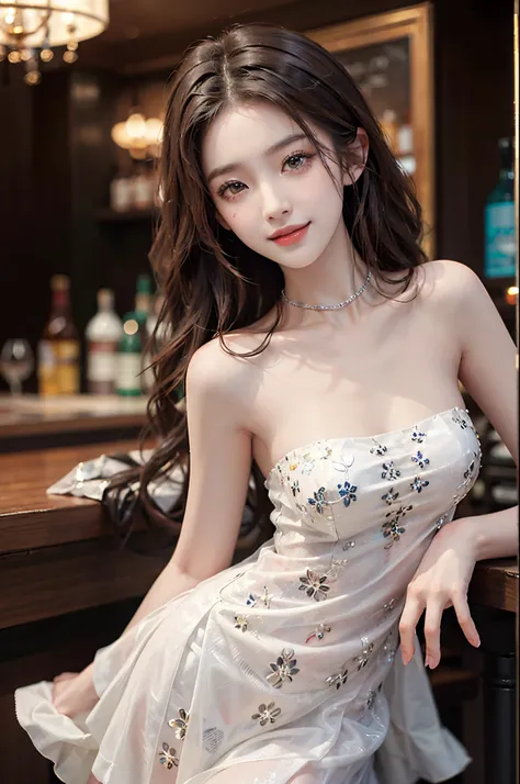 Sweet girl clothes4,strapless dress,jewelry,fashi-girl, liuyifei,((from below)),((cowboy shot)), a beautiful girl, a young female model,  random pose, elegant pose, visually appealing, masterpiece, (best quality, 4k, 8k, highres, masterpiece:1.2), ultra-de...