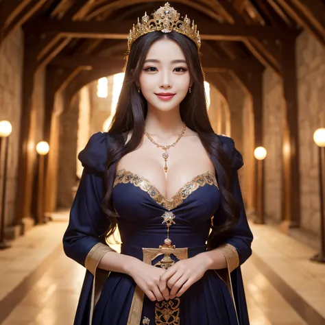 ((top-quality、masutepiece、8K、Top image quality、Highly complex and detailed depictions))、(photo of the goddess&#39;s upper body:1.3)、(A sacred goddess in an obscene medieval garrison:1.3)、(very luxurious garrison:1.3)、huge top quality tiara、huge top quality...