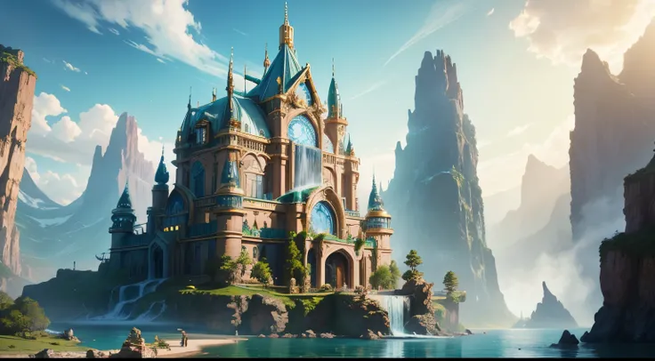 Witness the grandeur of Asgards floating palace, with its opulent gardens and sparkling waterfalls, as the gods gather for a feast fit for the divine