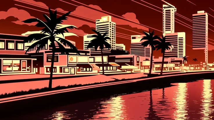 gta 6 vice city nightscape, beachside, buildings, neon signs, cinematic, realistic --auto --s2