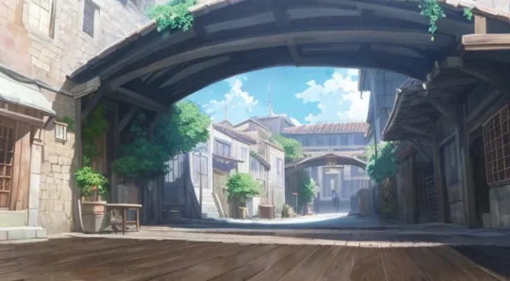 There is a photo of the courtyard，Wooden floors, Anime landscape concept art, beautiful anime scenes, Anime landscapes, Small town background, anime scene, Anime background art, attack on titan scenery, beautiful anime scenery, Today’s recommended anime is...