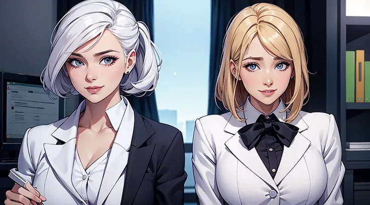 a white woman with business suit, same hairstyle and same cloth with detailed face like surprise, sad, smile and laugh