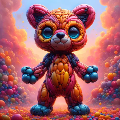 There is a big teddy bear made of balloons in the field, Beeple and Jeremiah Ketner, greg beeple, beeple masterpiece, beeple!!, bee color, Beeple and James Jean, Beeper and Tim Hildebrandt, beeple art, beeple. ultra-realistic realism, Cute and detailed dig...