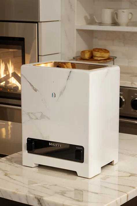 tall, rectangular toaster made of white marble