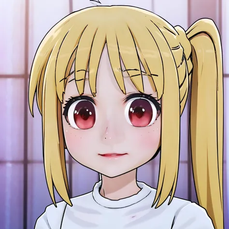 anime girl with blonde hair and red eyes in a white shirt, anime visual of a cute girl, anime girl named lucy, anime best girl, young anime girl, in an anime, anime moe artstyle, cute anime face, extremely cute anime girl face, an anime girl, perfect anime...