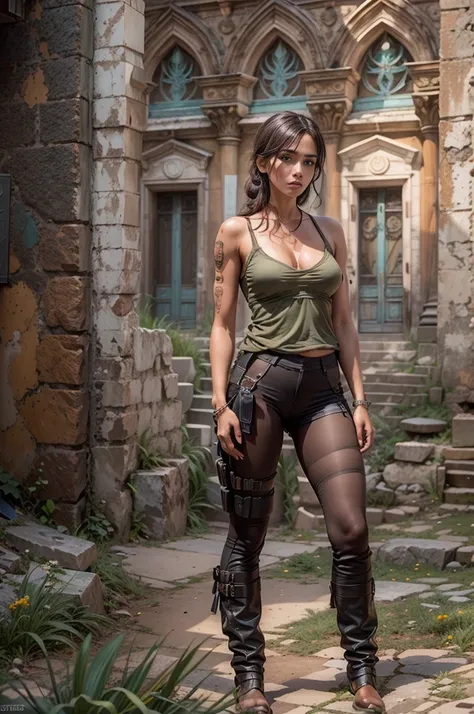 Plantureuse Lara Croft, incroyablement belle et sexy , dégage du sex-appeal, 8k, meilleur qualité, Image réelle, Détails complexees, ultra-détaillée, Ultra haute résolution, Champ de profondeur,(photoréaliste,Réaliste:1.2), Chef-d’œuvre de Cinestill 800,Ph...