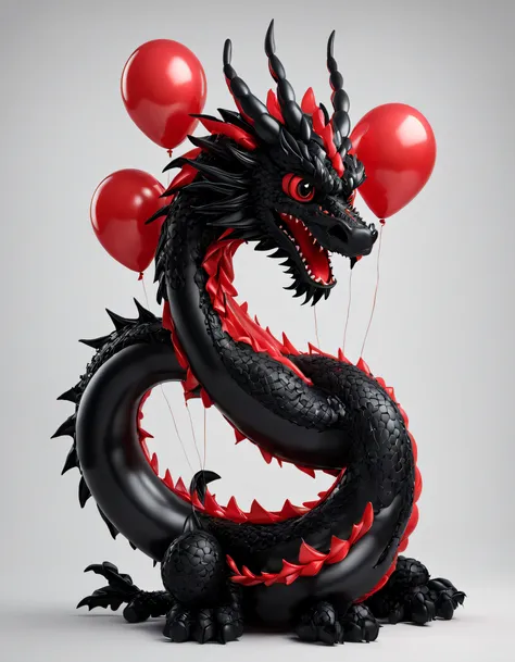 (balloon art design), (dragon made of red and black balloons), intricate balloon art, complex and gorgeous cg style, 3d, ultra -...