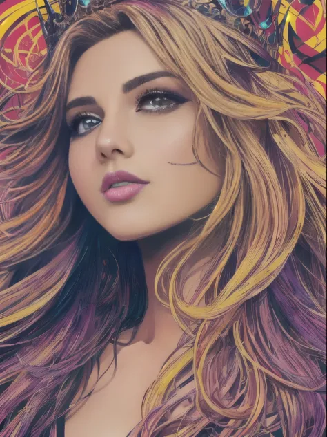 Highly detailed, High Quality, Masterpiece, beautiful, FISideRight face, right side face angle, 1girl, solo, ((best quality)), ((masterpiece)), (detailed), perfect face, abstract beauty, Create a digital art work in pop art style, luxury elegance bold with...