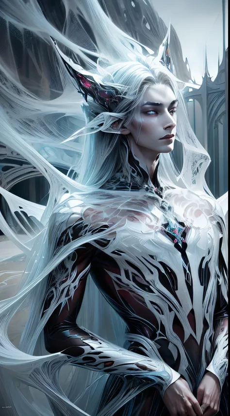 Intricately enigmatic and ethereal, the mesmeric warlock gazes into the void, captivating the viewers with his otherworldly allure. This concept art, presented as a digital painting, showcases the warlock in a dynamic pose, surrounded by swirling strands o...