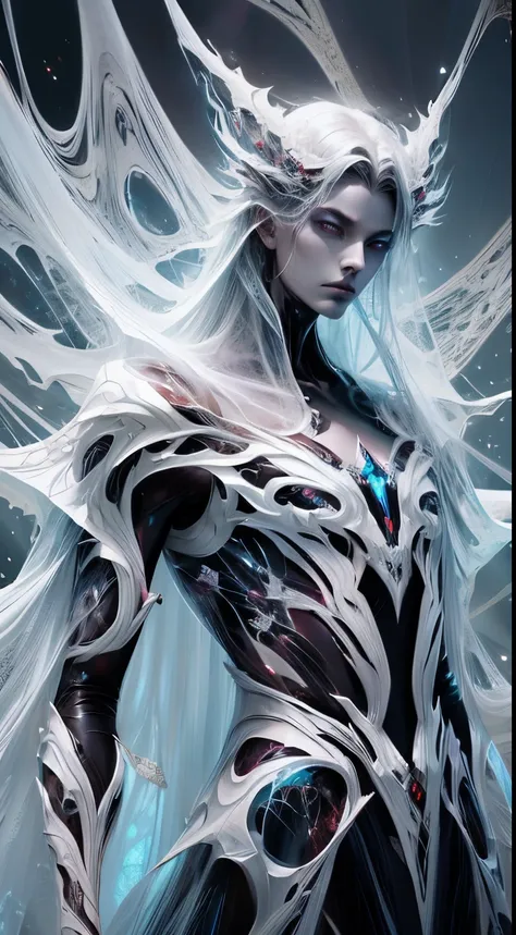 Intricately enigmatic and ethereal, the mesmeric warlock gazes into the void, captivating the viewers with his otherworldly allure. This concept art, presented as a digital painting, showcases the warlock in a dynamic pose, surrounded by swirling strands o...