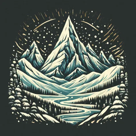 t-shirt design, painting of a snow mountain with big snowfall, a detailed painting by petros afshar, shutterstock contest winner...